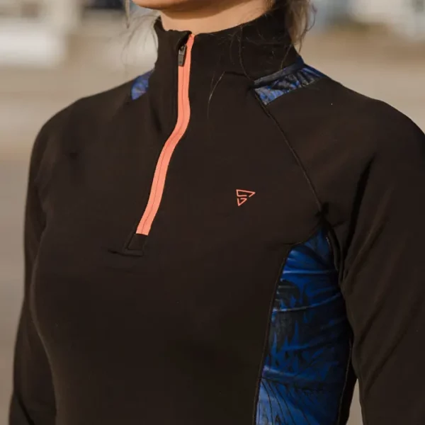 pull de sport noir ecoresponsable thermal mercure pour l'hiver femme gayaskin zoom vue de cote 1
