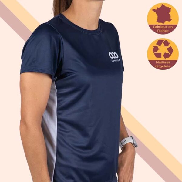 tshirt sport bleu toulon running femme ecoresponsable made in france Triloop face