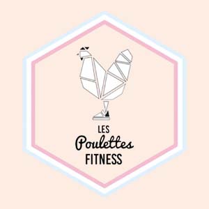 Logo de la marque de sport française Les Poulettes Fitness sur fond beige