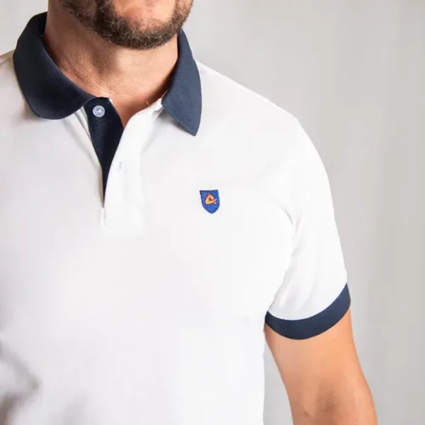 polo blanc homme made in france aura evolution zoom face logo col