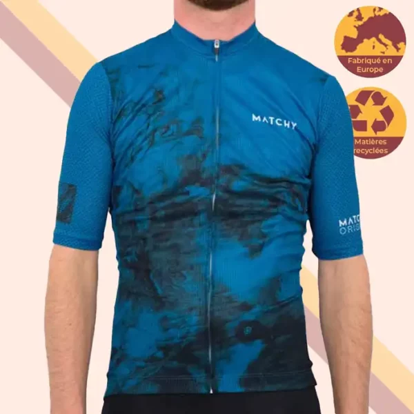 maillot cyclisme homme ecoresponsable arpettaz bleu face matchy cycling