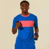tshirt de sport bleu et rose homme ecoresponsable jog et jim vue de face altere main